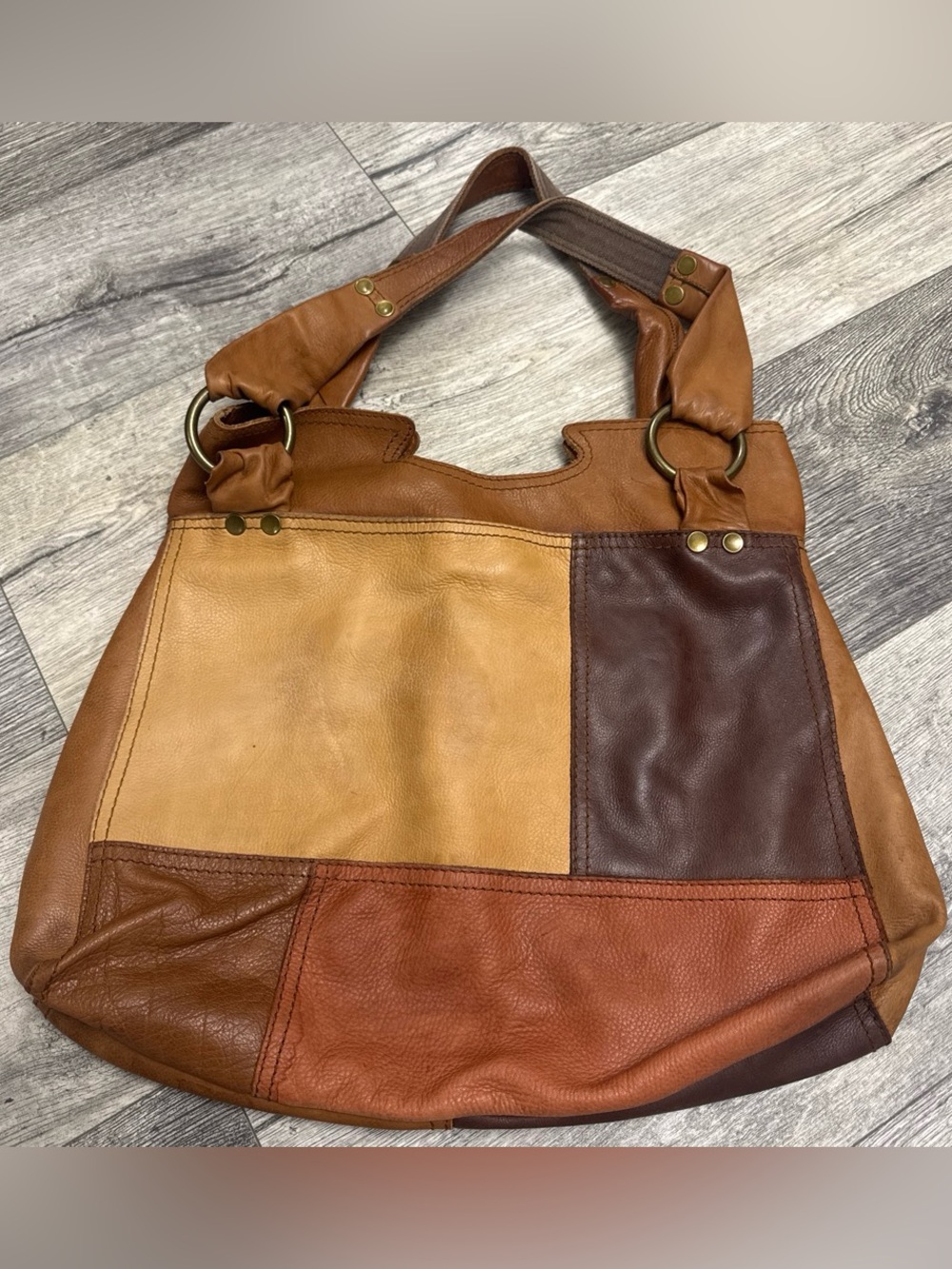 Lucky Brand Patchwork Leather Shoulder Bag - Brown/Tan/Cognac